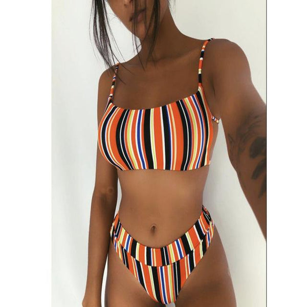 Hot Sale Off The Shoulder Print Ruffled Bikini Mujer 2018 New Sexy Swimwear Women Swimsuit Brazilian Bikini Set Thong Biquinis