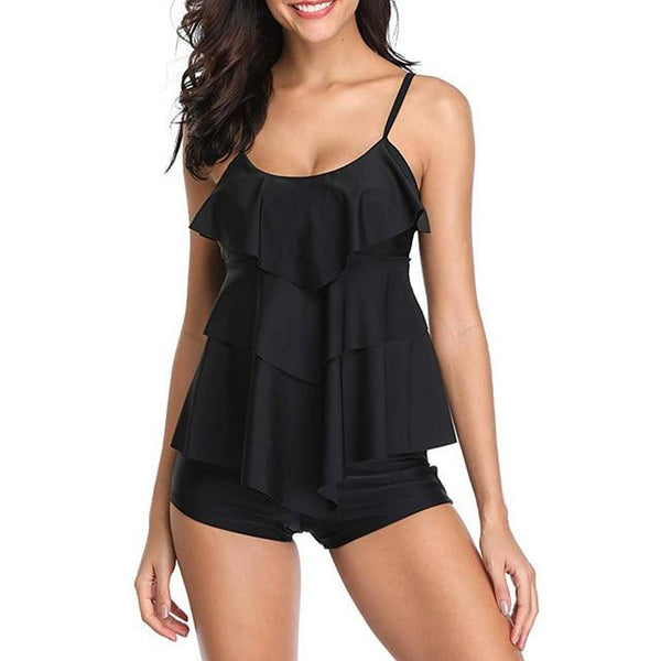 Sift 2019 Summer Women Two Piece Bikini Flounce Polka Dot Printed Tank Top with Boyshorts Bottoms Tankini Set Bathing Suits