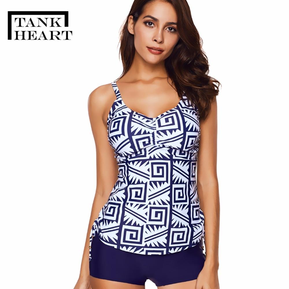 Tank Heart Print Plavky Plus Size Swimwear Women Tankini Set Two Piece Swimsuit Shorts badpak Bathing Suit Girls Swimming Suit