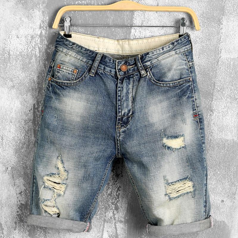 Summer Denim Shorts Male Jeans New Fashion Leisure Mens Ripped Short Pants Breathable Hole Hip Hop Short New Arrive 2019 Hot