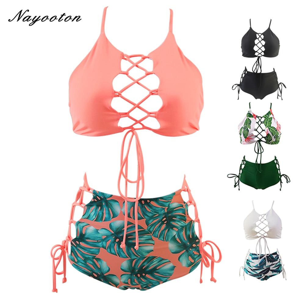 Plus size  bandeau bikini 2019 swimwear women high waist swimsuit two pieces brazilian bikini set  swimming bathing suit S-3XL