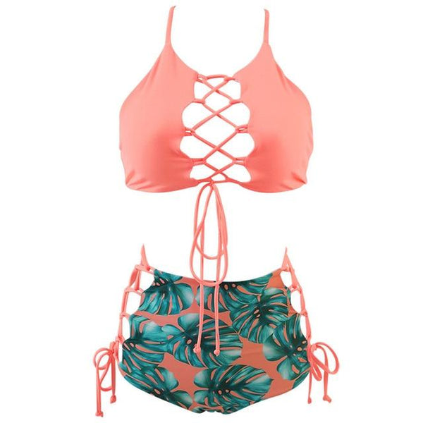 Plus size  bandeau bikini 2019 swimwear women high waist swimsuit two pieces brazilian bikini set  swimming bathing suit S-3XL
