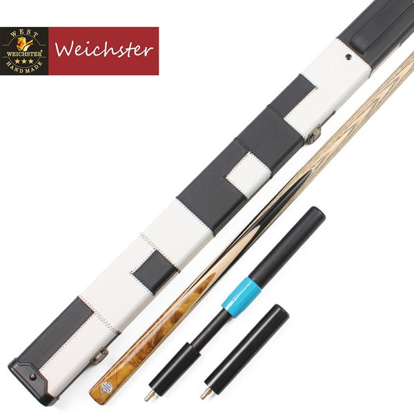 Weichster Golden Burr Ebony One 1 Piece Handmade Snooker English Pool Cue and Case Extension