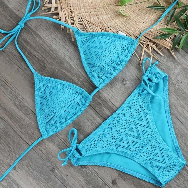 2019 Girls Sexy Lace Bikini Set Swimwear Yellow Push Up Swimsuit Monokini Female Beachwear Micro Brazilian Bikini Bathing Suit