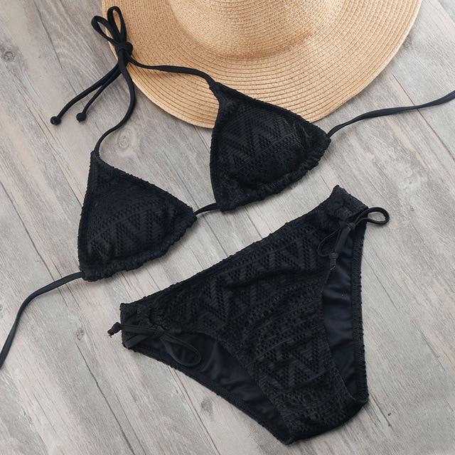 2019 Girls Sexy Lace Bikini Set Swimwear Yellow Push Up Swimsuit Monokini Female Beachwear Micro Brazilian Bikini Bathing Suit