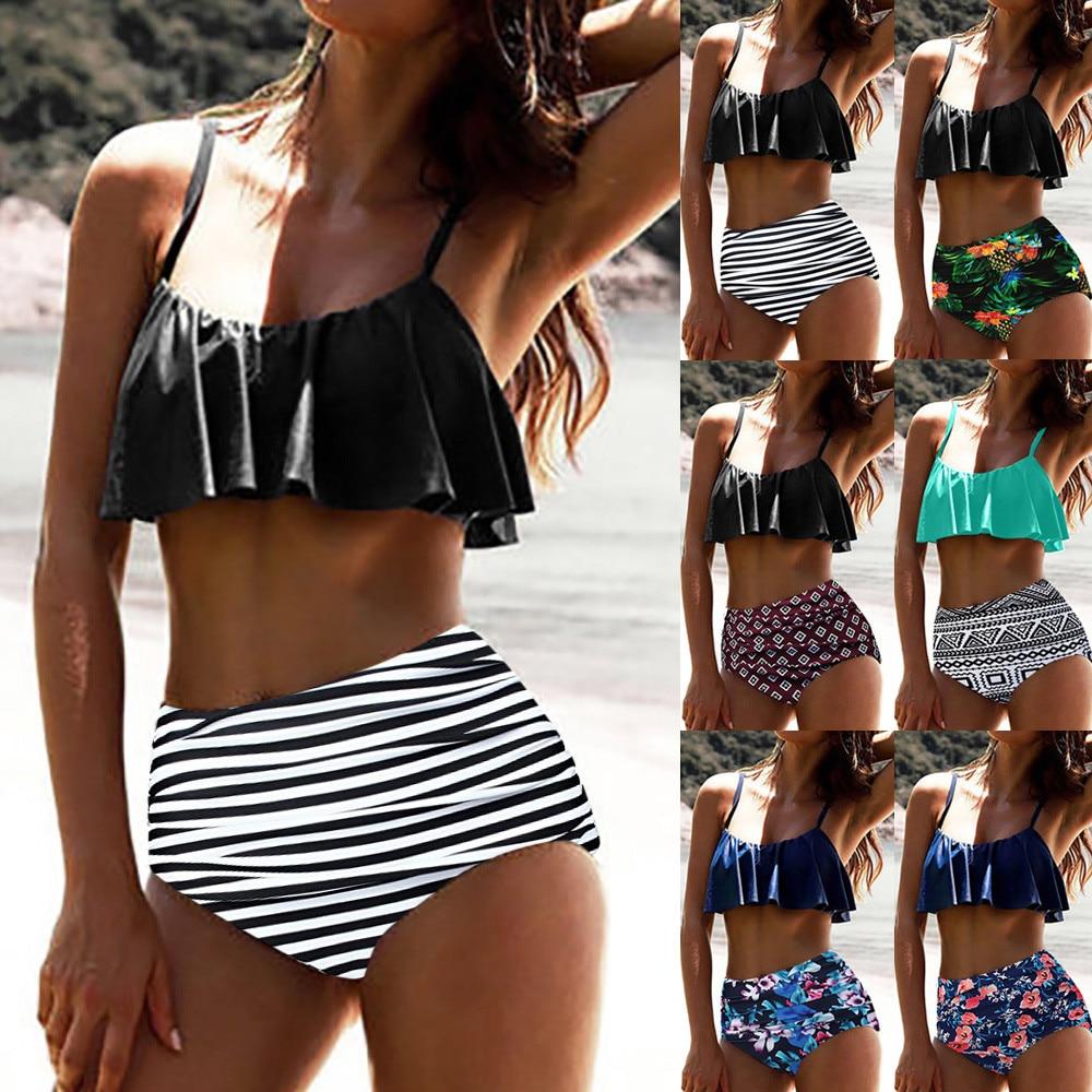 6 Colors Women Tankini High Waist Bikinis Swimwear Swimuit Female Retro Spaghetti Strap Beachewear Bathing Suit Bikini Set 2019