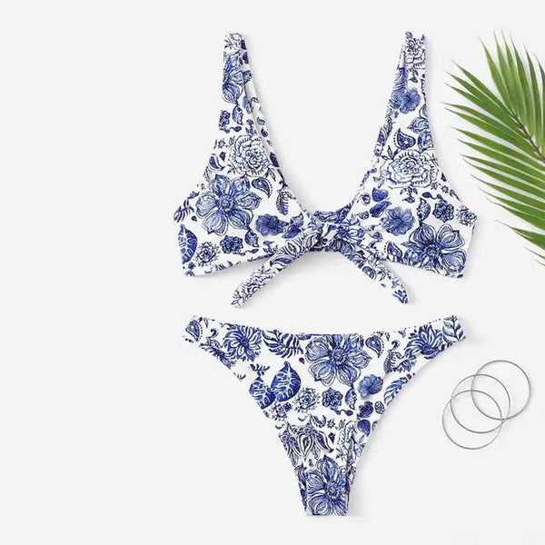 Ladies' printed split Bikini Bathing Suit One Piece Swimsuits Women Monokini Bathing Suits Halter Swim 2019 new swimsuits A30426
