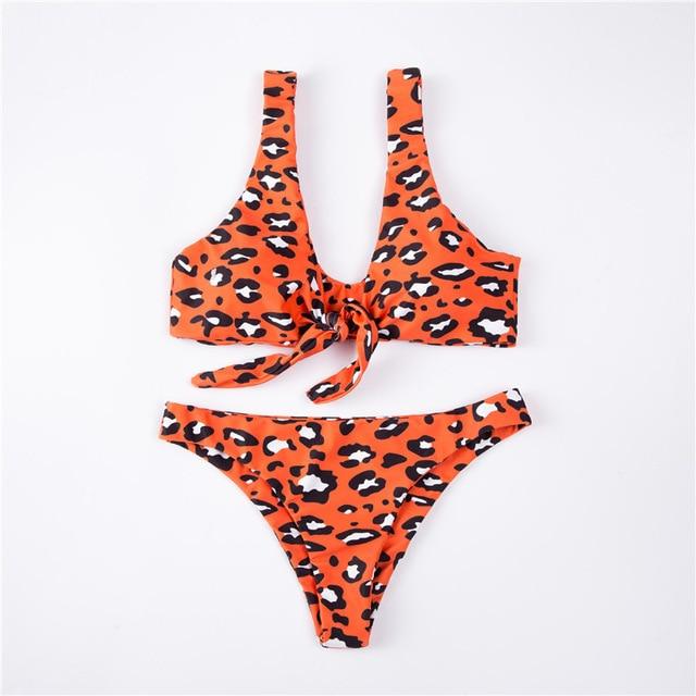 Hot Biquinis 2018 Chest Knotted Swimwear Solid Bikini Set High Waist Bathing Suit Push Up Swimsuit For Women Swimwear
