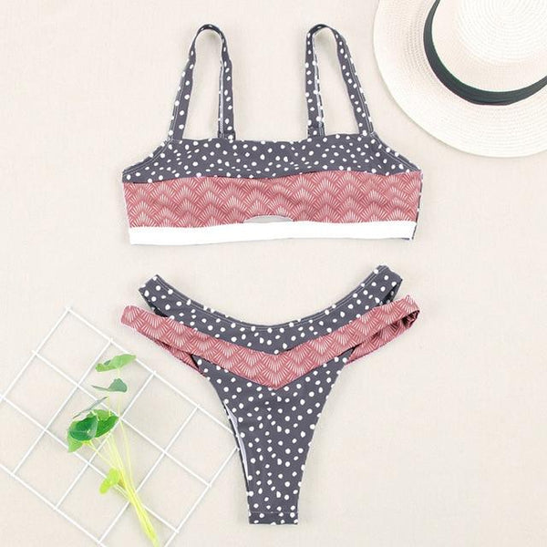 Zrtak Ruffle Bikini Bandage Floral Bow Swimsuit Female Swimwear Print Lace UP Biquini Feminino Bathing Suit Women Bikini Set