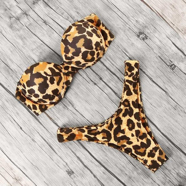 animal print leopard bikini push up swimsuit sexy women bikini set 2019 brazilian thong bathing suit bandeau beach wear swimwear